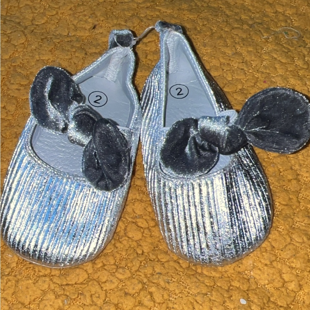 Silver Kids Shoes with Bow